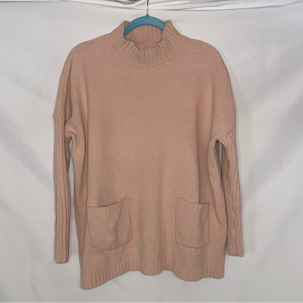 J. Jill Chenille Mock Neck Tunic Sweater w/ Pockets Dusty Pink XS EUC